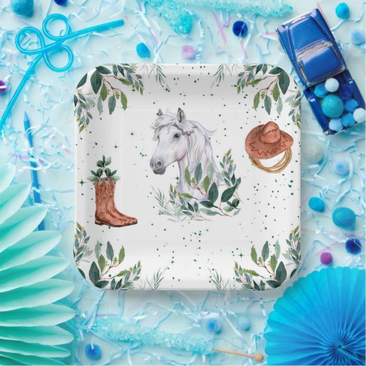 Greenery Boy Horse Birthday Party Pappteller (Party)