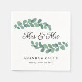 Greenery Branches Mrs. & Mrs. Lesbian Wedding Serviette (Vorderseite)