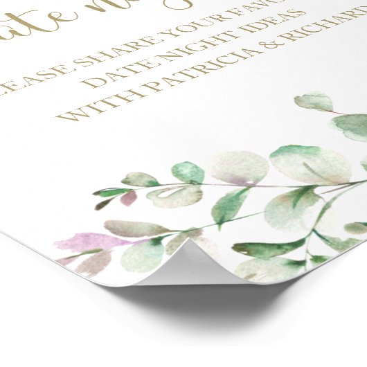 Greenery Brautparty Date Night Jar Sign Poster (Ecke)