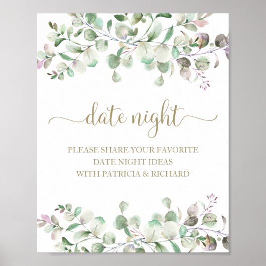 Greenery Brautparty Date Night Jar Sign Poster (Vorne)