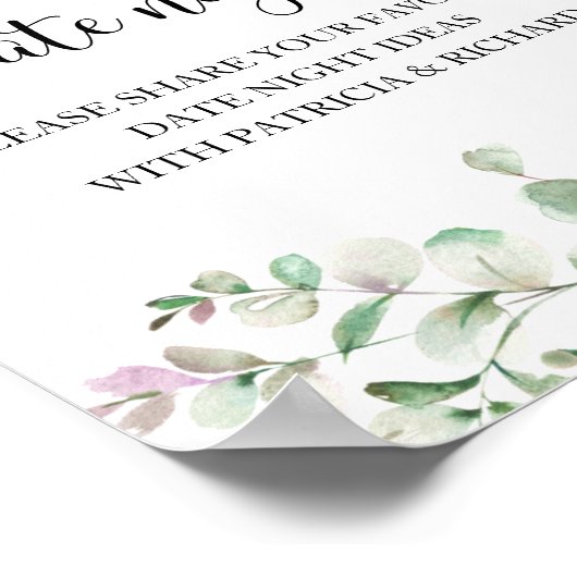 Greenery Brautparty Date Night Jar Sign Poster (Ecke)