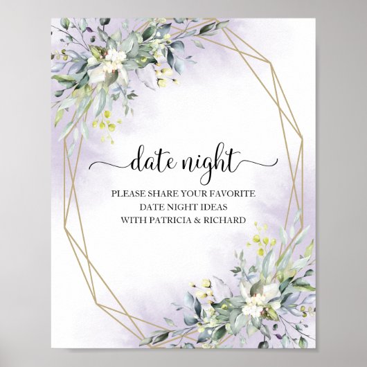 Greenery Brautparty Date Night Jar Sign Poster (Vorne)