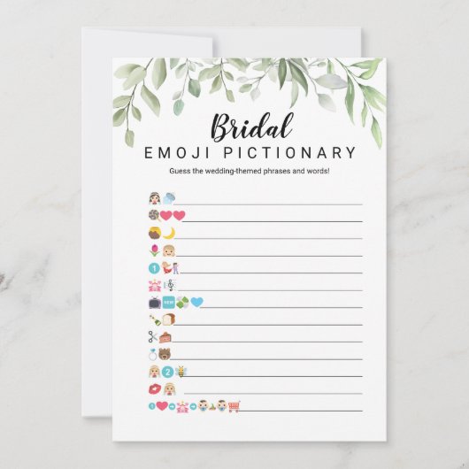 Greenery Brautparty Emoji Pictionary Game Card Einladung (Vorderseite)