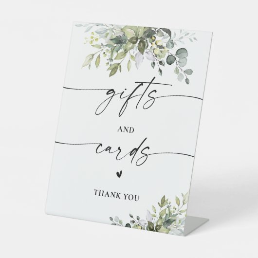 Greenery Brautparty Geschenke und Karten Zeichen Sockelschild (Vorderseite)