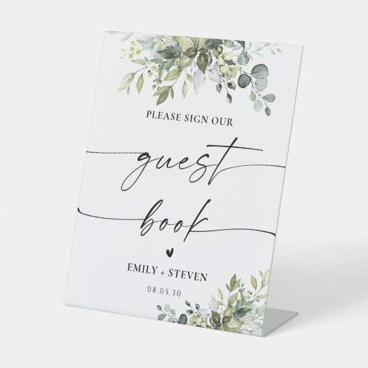 Greenery Brautparty Guest Book Sign Sockelschild (Vorderseite)