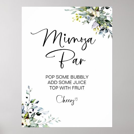 Greenery Brautparty Mimosa Bar Sign Poster (Vorne)