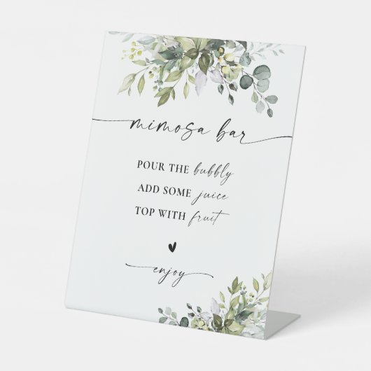 Greenery Brautparty Mimosa Bar Sign Sockelschild (Vorderseite)