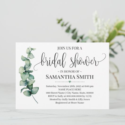 Greenery Brautparty Minimalistisch moderne Hochzei Einladung (Stehend Vorderseite)