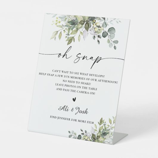 Greenery Brautparty Oh Snap-Zeichen Sockelschild (Vorderseite)