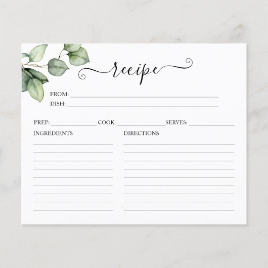 Greenery Brautparty Recipe Cards (Vorderseite)