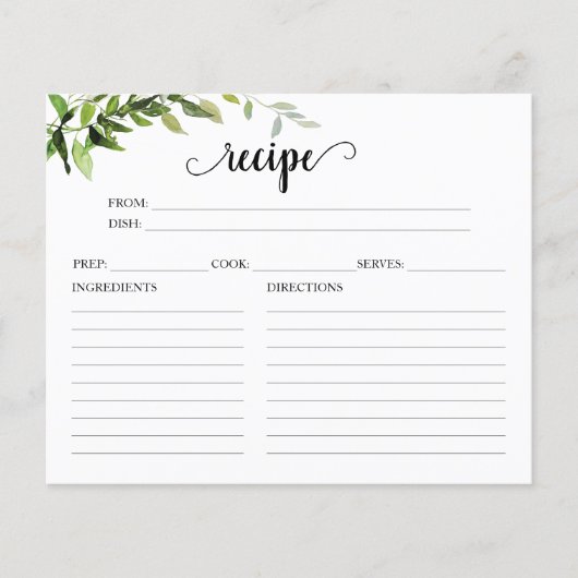 Greenery Brautparty Recipe Cards (Vorderseite)
