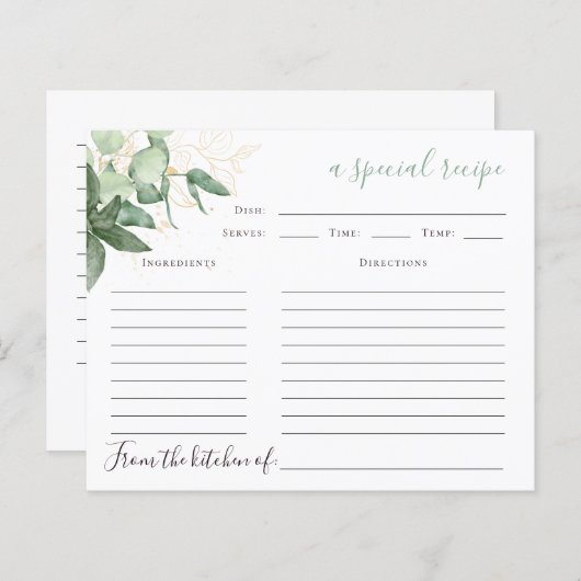 Greenery Brautparty Rezept Card (Vorne/Hinten)