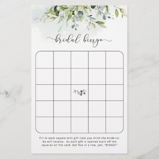 Greenery Bridal Bingo Spiel (Vorderseite)