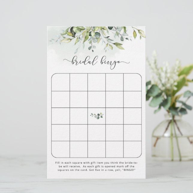 Greenery Bridal Bingo Spiel (Stehend Vorderseite)