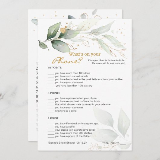 Greenery Bridal Phone Game/Wedding Scramble Einladung (Vorne/Hinten)