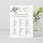 Greenery Bridal Purse Game/Wedding Scramble Einladung (Stehend Vorderseite)