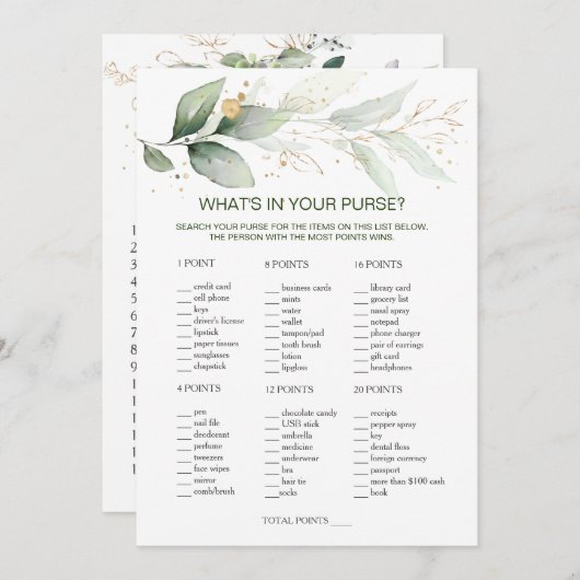 Greenery Bridal Purse Game/Wedding Scramble Einladung (Vorne/Hinten)