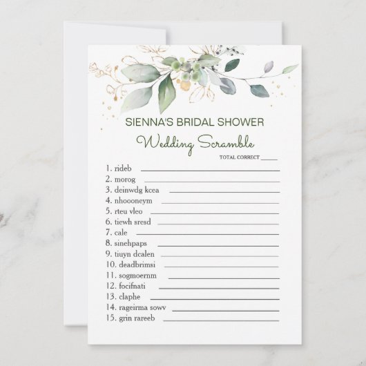Greenery Bridal Purse Game/Wedding Scramble Einladung (Rückseite)