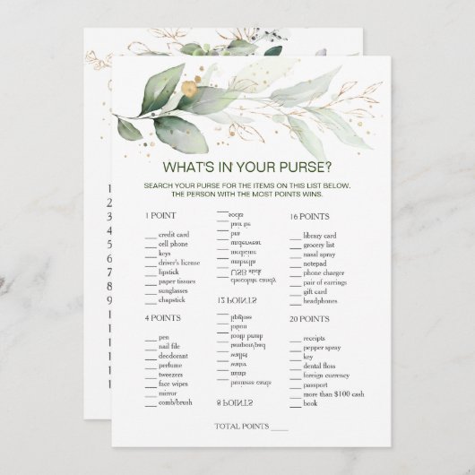 Greenery Bridal Purse Game/Wedding Scramble Einladung (Vorne/Hinten)