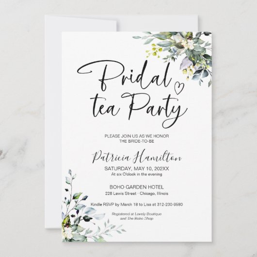 Greenery Bridal Tea Party Einladung (Vorderseite)