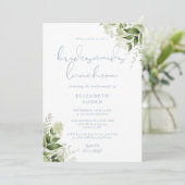 Greenery Bridesmaids Luncheon Dusty Blue Einladung (Stehend Vorderseite)