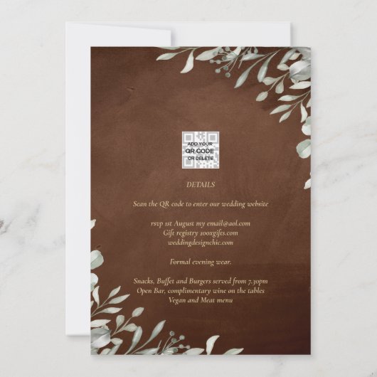 Greenery Brown Wedding Fall Winter Einladung (Rückseite)