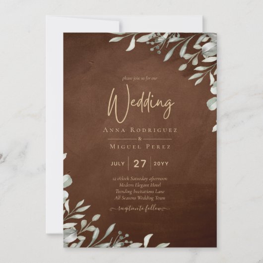 Greenery Brown Wedding Fall Winter Einladung (Vorderseite)