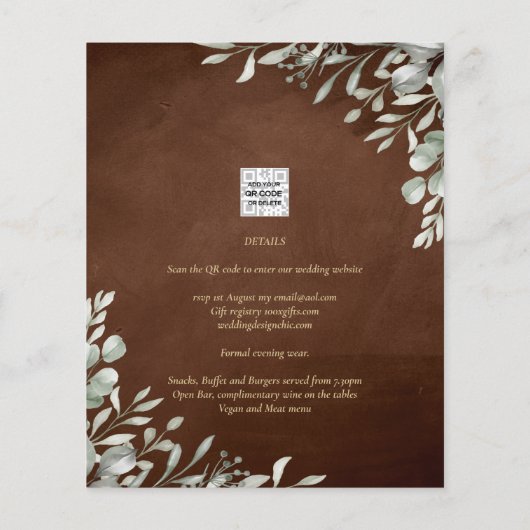 Greenery Brown Wedding Fall Winter Flyer (Hinten)