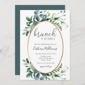 Greenery Brunch und Bubbly Brautparty Einladung (Vorne/Hinten)