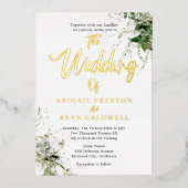 Greenery Brush Calligraphy Wedding Folieneinladung (Vorderseite)