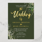 Greenery Brush Calligraphy Wedding Folieneinladung (Vorderseite)