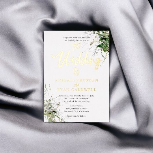 Greenery Brush Calligraphy Wedding Folieneinladung