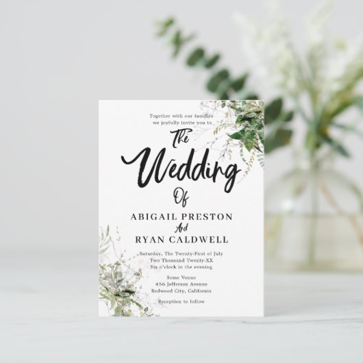 Greenery Brush Calligraphy Wedding Postkarte (Stehend Vorderseite)