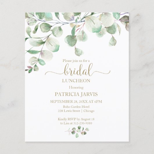 Greenery Budget Bridal Luncheon Einladungen (Vorderseite)