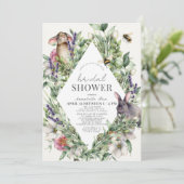 Greenery Bunnies Drive-by Spring Brautparty Einladung (Stehend Vorderseite)