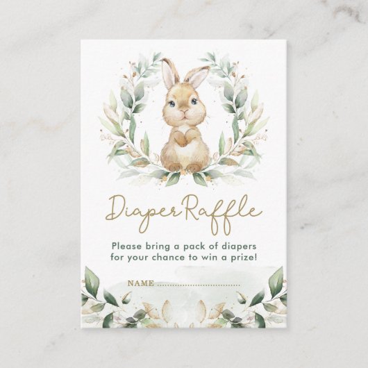 Greenery Bunny Rabbit Diaper Raffle Baby Dusche Begleitkarte (Vorderseite)