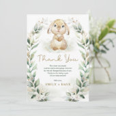 Greenery Bunny Rabbit Neutral Baby Dusche Dankeskarte (Stehend Vorderseite)