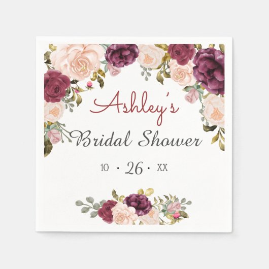 Greenery Burgundy Marsala Rotes Brautparty Serviette (Vorderseite)