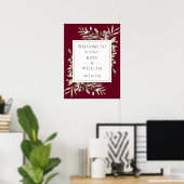 Greenery Burgundy Wedding Willkommenszeichen Poster (Heimbüro)