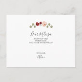 Greenery Burgundy wird meine Bridesmaid sein Einladungspostkarte (Rückseite)