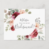 Greenery Burgundy wird meine Bridesmaid sein Einladungspostkarte (Vorderseite)