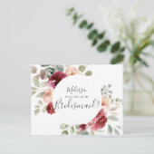 Greenery Burgundy wird meine Bridesmaid sein Einladungspostkarte (Stehend Vorderseite)