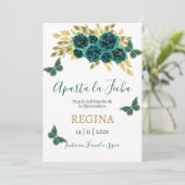 Greenery Butterfly Quinceanera Save The Date (Stehend Vorderseite)