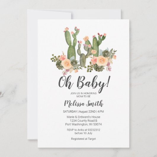 Greenery Cactus Junge Dusche Einladung (Vorderseite)