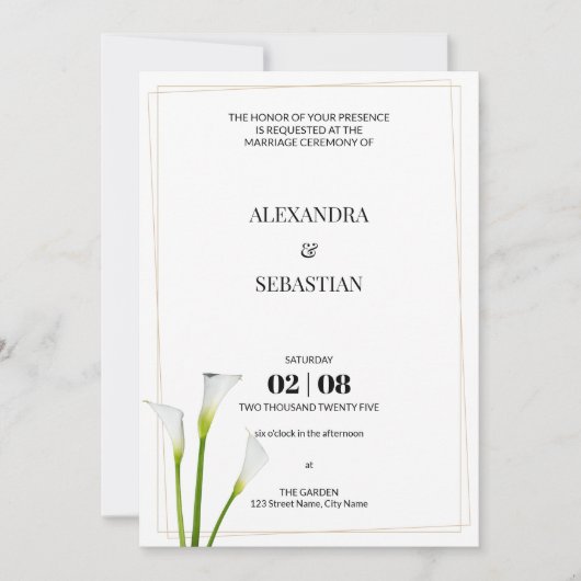 Greenery Calla Lily Wedding Einladung (Vorderseite)
