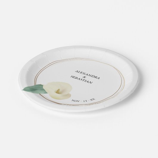 Greenery Calla Lily Wedding Paper Plate Pappteller (Schrägansicht)