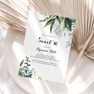 Greenery Calligrafy Sweet 16 Geburtstagsparty Einladung