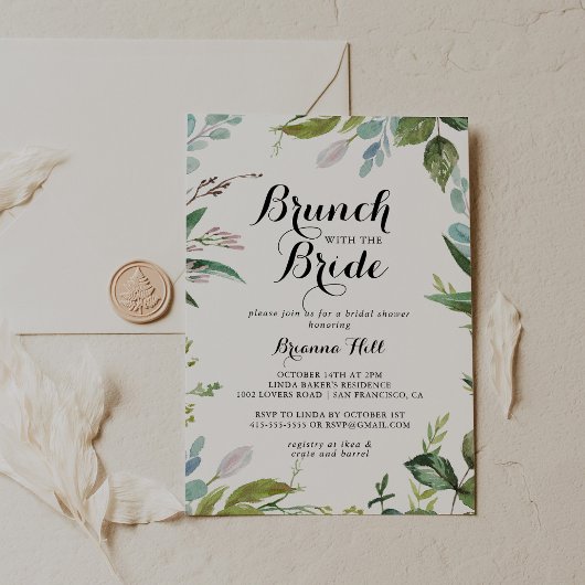 Greenery Calligraphy Brunch mit Bride Shower Einladung