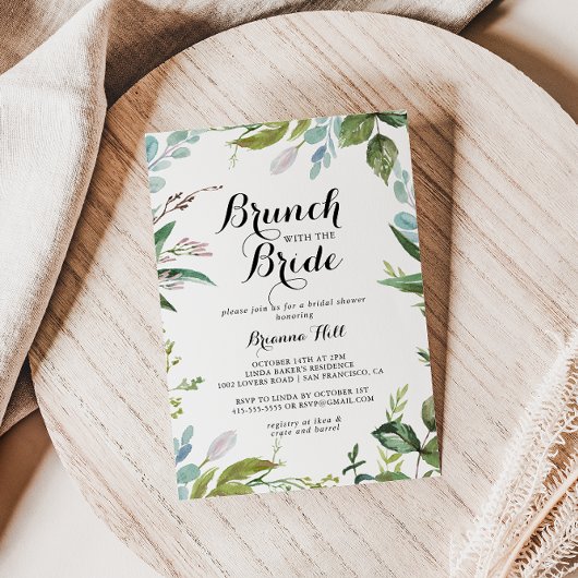 Greenery Calligraphy Brunch mit Bride Shower Einladung