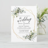 Greenery Calligraphy Foto Geometric Wedding Einladung (Stehend Vorderseite)